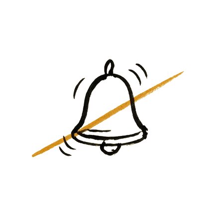Dibujo a tinta de una campana de notificación sonando, tachada en dorado.