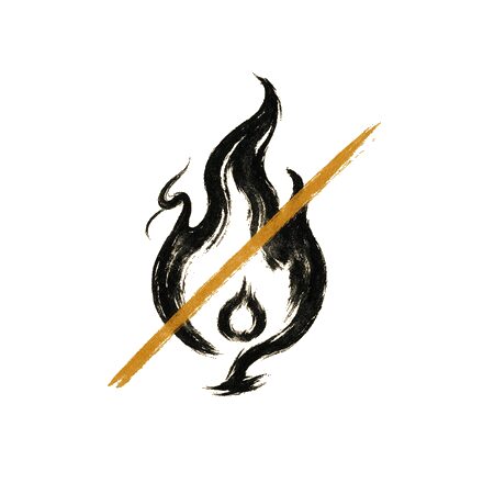Dibujo a tinta de la llama de las rachas, tachada en dorado.
